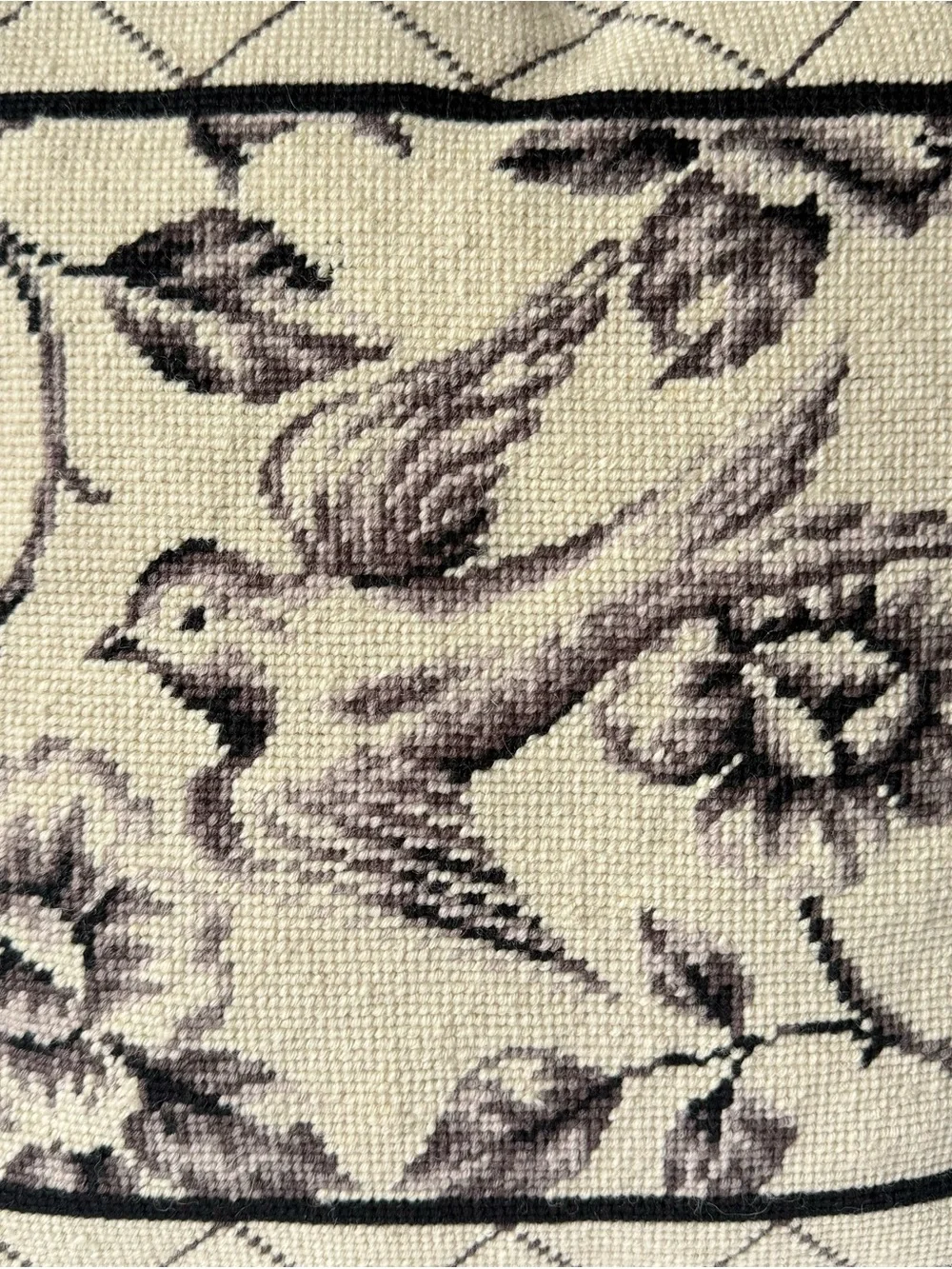 Vintage Bird Lattice Floral Square Needlepoint Decorative Pillow 15x15 in. #2